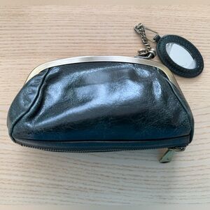 HOBO Dark Green Kiss Lock Leather Pouch with Attached Mirror